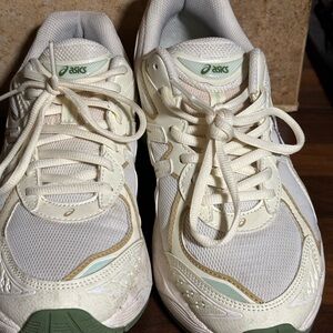 ASICS Women's Cream and Green Sneakers